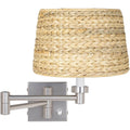 Brushed Nickel Swing Arm Wall Lamp with Woven Seagrass Shade P9339