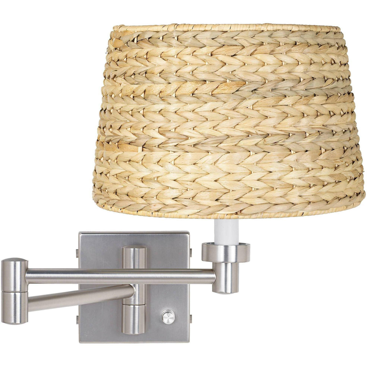 Brushed Nickel Swing Arm Wall Lamp with Woven Seagrass Shade P9339
