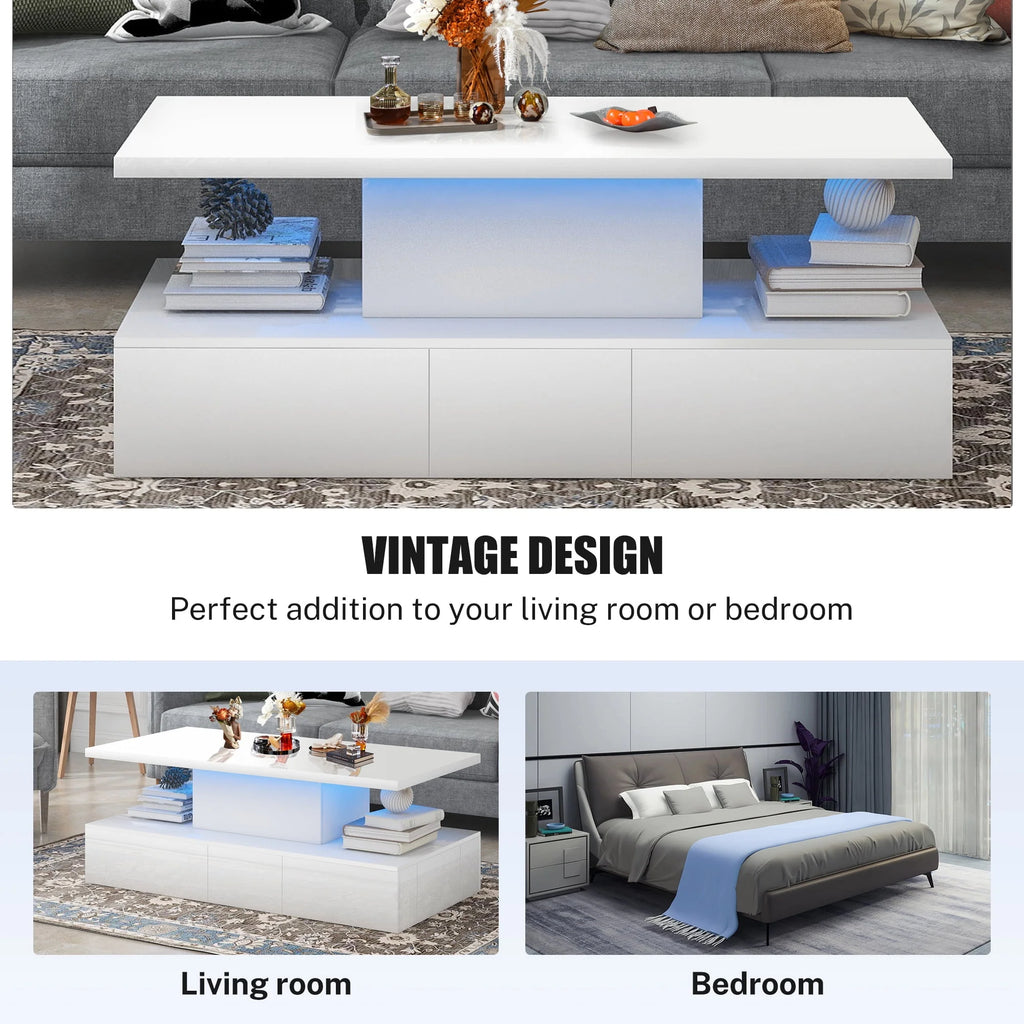 Black LED Coffee Table with 4 Drawers H568882