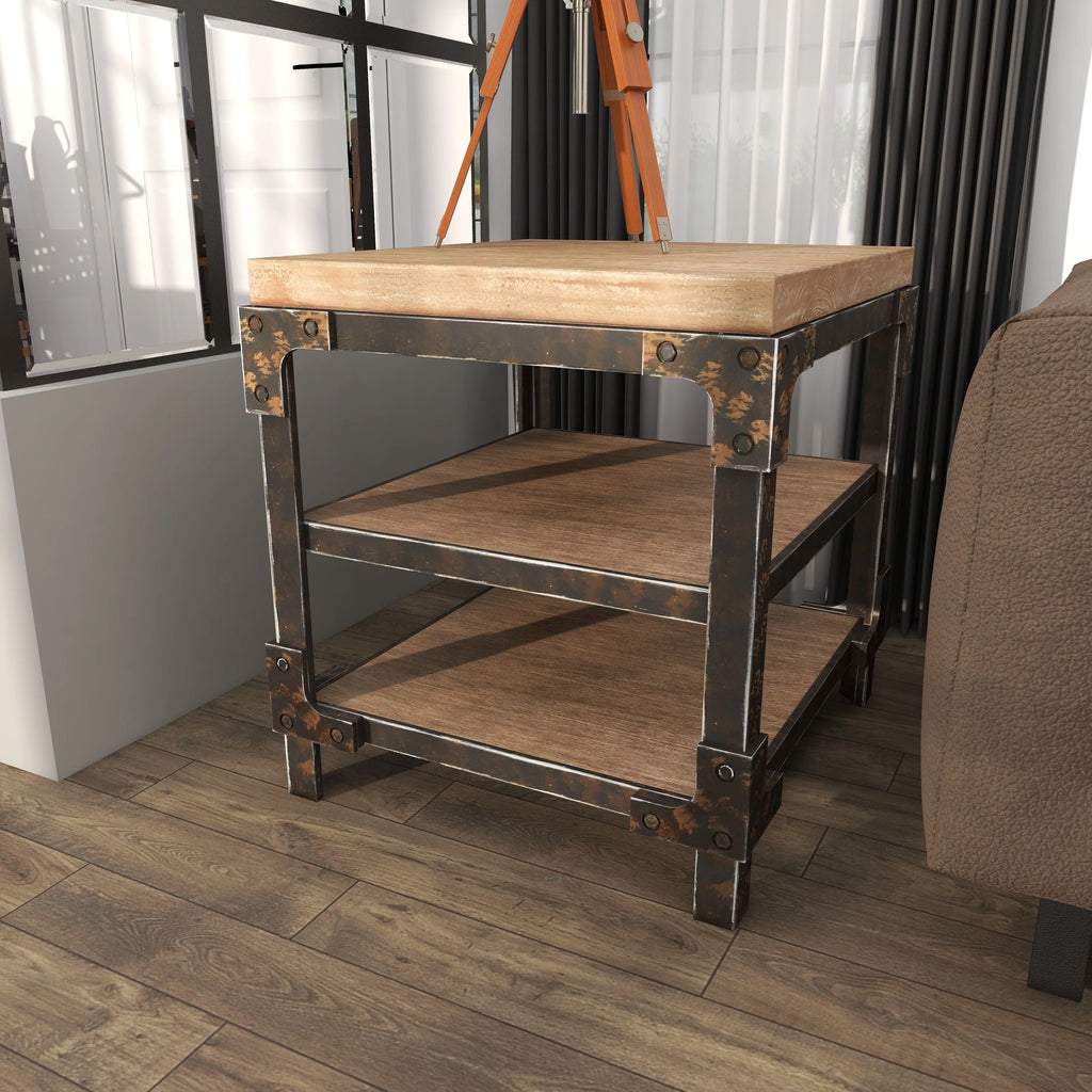 24" x 26" Brown Wood 2 Shelves Accent Table T53124