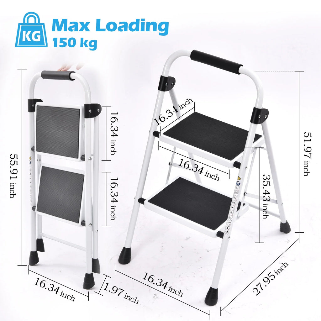 2 Step Stool Folding Step Ladder Non-slip White P291626