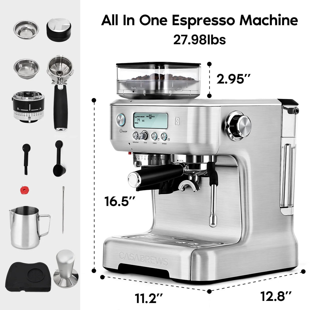 20 Bar Espresso Machine with LCD Display, 92 fl oz Water Tank, Silver R387