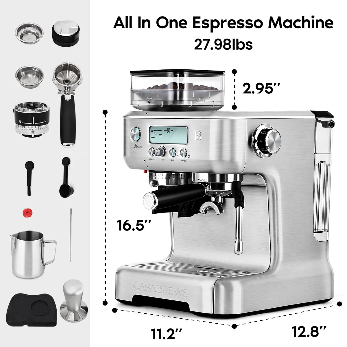 20 Bar Espresso Machine with LCD Display, 92 fl oz Water Tank, Silver R387