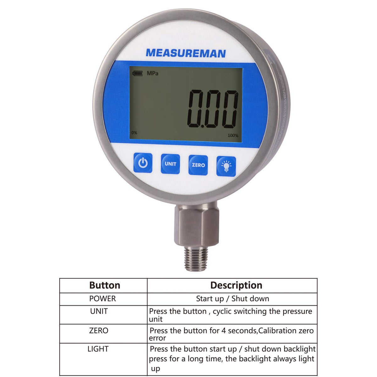 Digital Pressure Gauge 0-10000psi/bar, 1/4NPT, Stainless Steel Case R3603