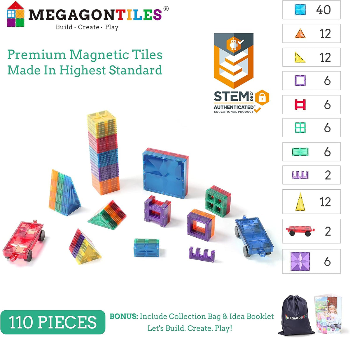 110PCS Magnetic Building Blocks with Storage Bag E379520