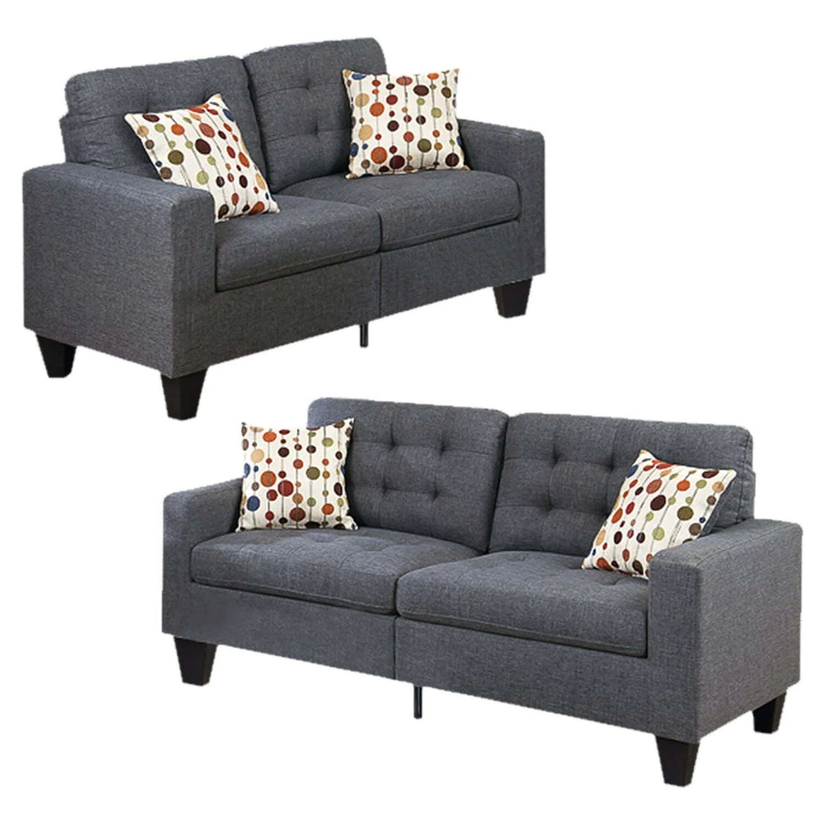 Gray 2 Piece Linen Fabric Sofa Set K797986