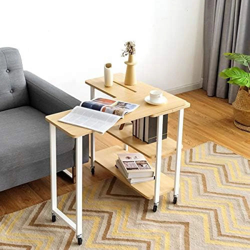 Rotating Mobile Couch Desk with 2-Tier Shelves T754