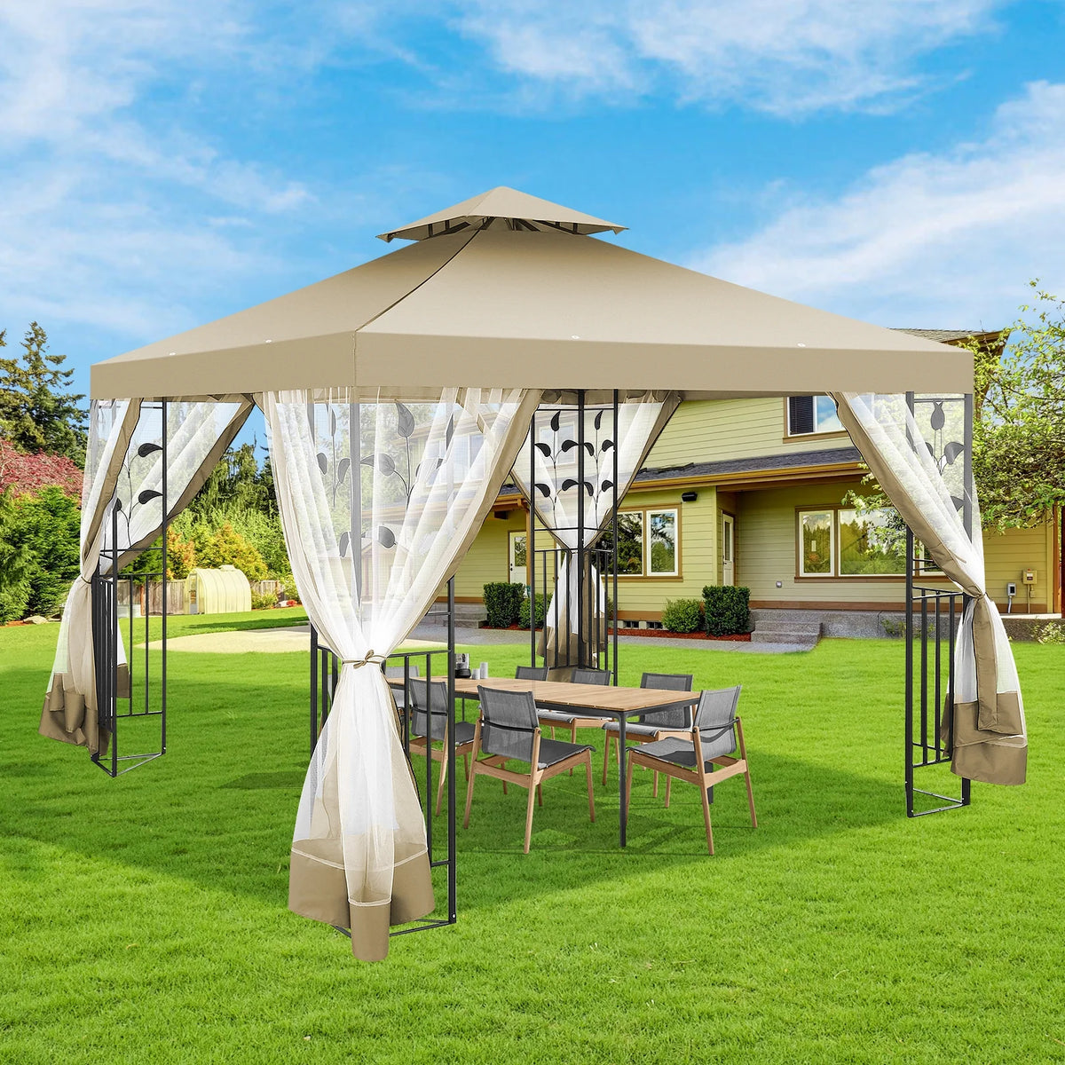 Outdoor Gazebo Canopy with 4 Detachable Mosquito Nets O248