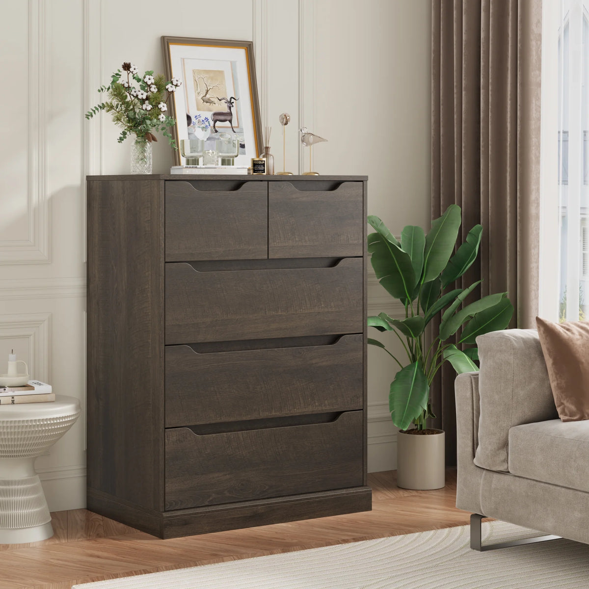 White 5 Drawer Wood Dresser V3627