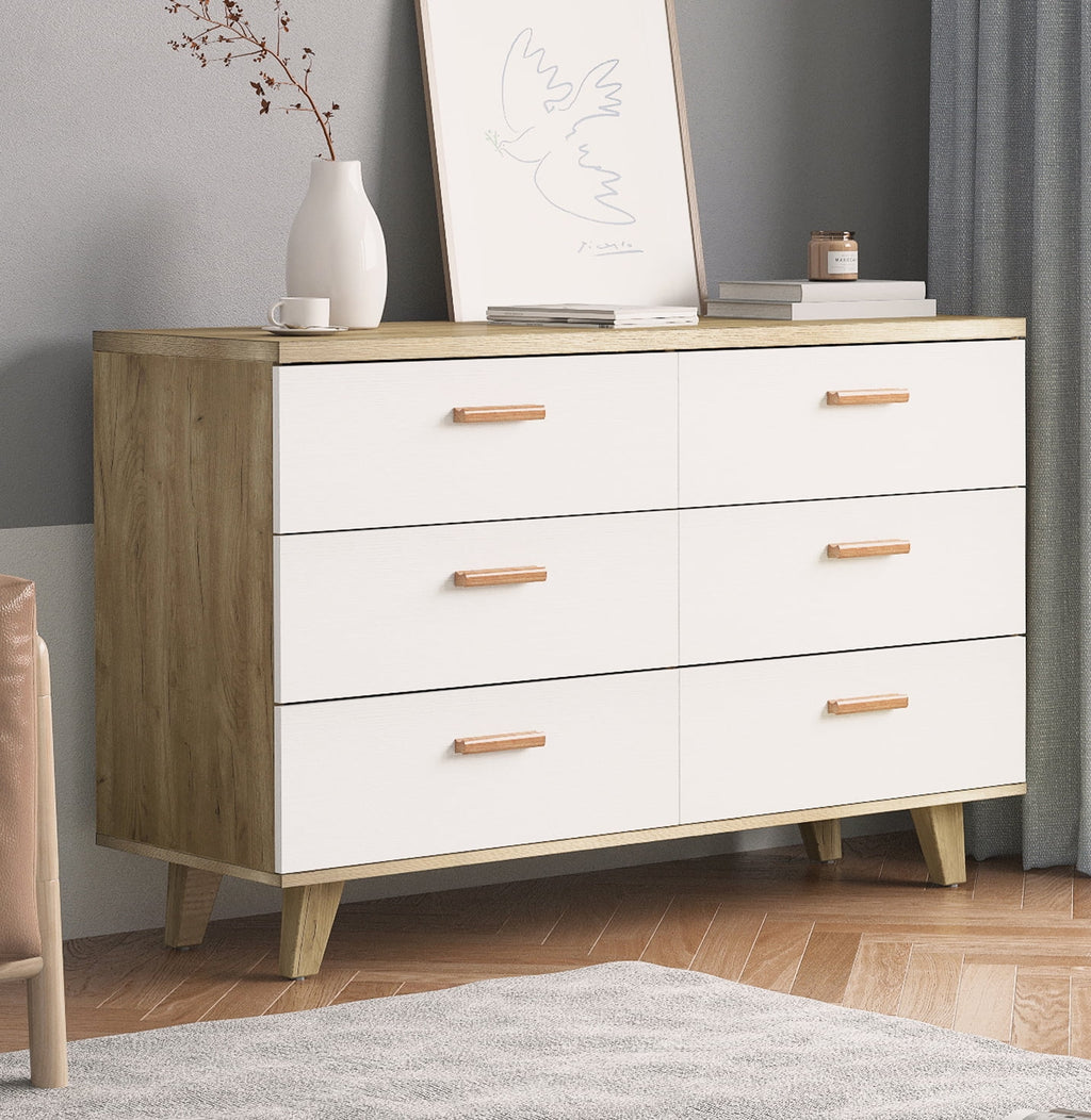 Brown 6 Large Drawer Double Dresser F9267