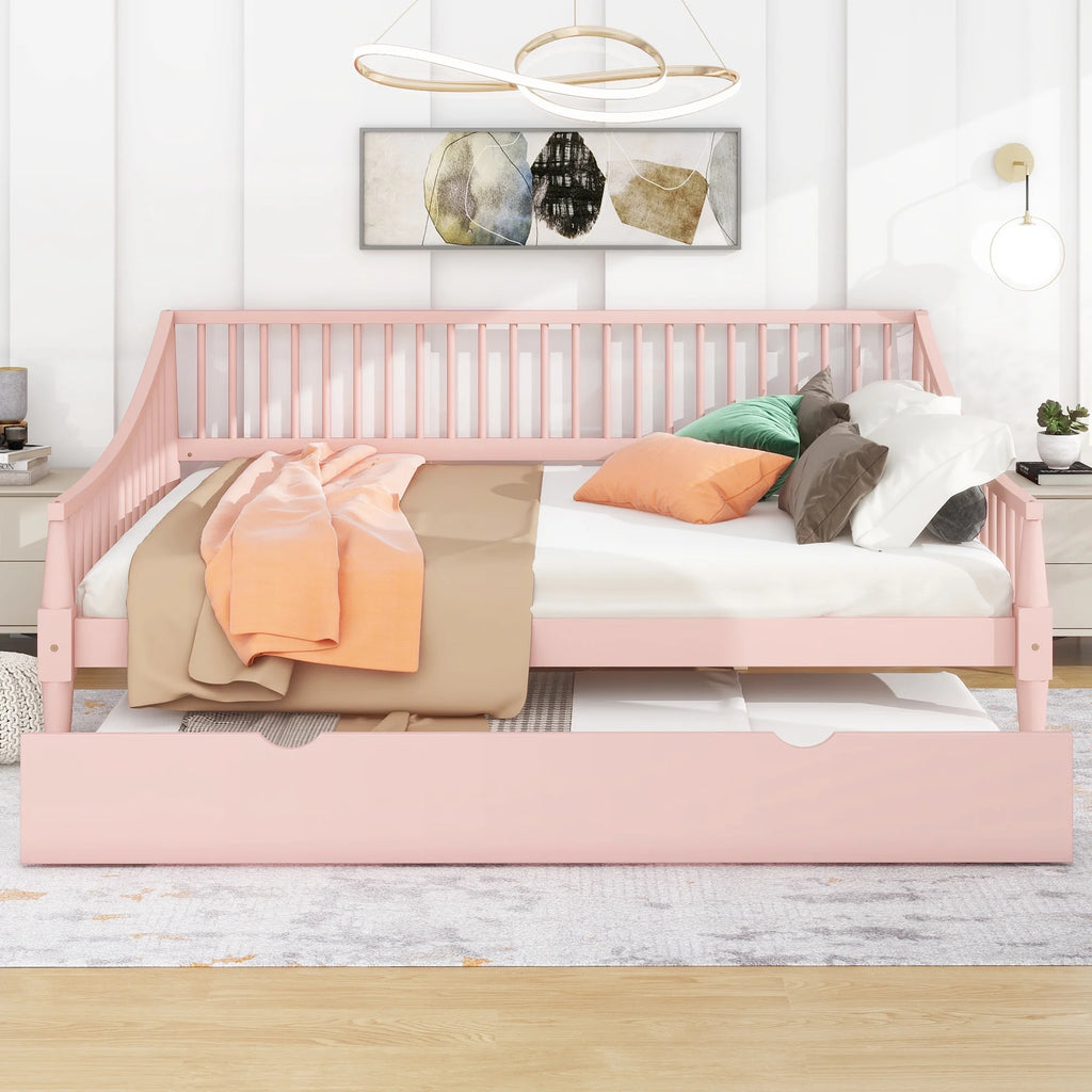 Pink Full Size Wood Daybed with Twin Trundle S845820
