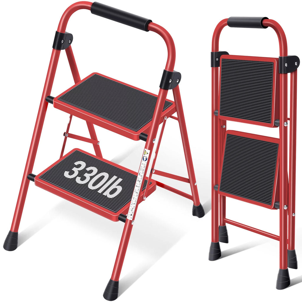 2 Step Stool Folding Step Ladder Non-slip White P291626