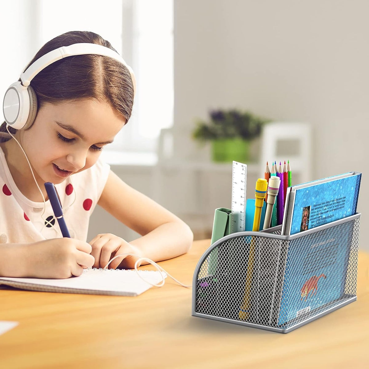 Metal 6 Compartment Desk Organizer with Drawer, Pack of 2 Q25326