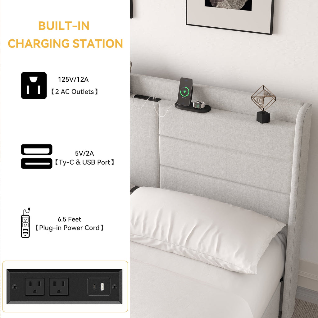 Queen Size Upholstered Platform Bed with Storage Drawers X986