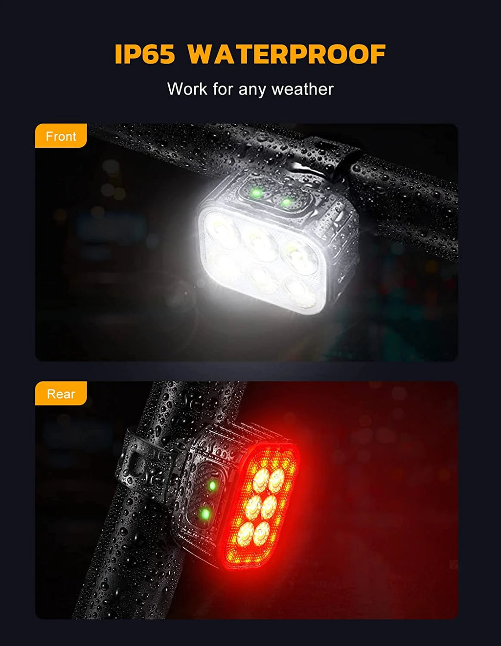 Rechargeable Bike Light Set with 6 Spot & Flood Beams, IP65 Waterproof L272314