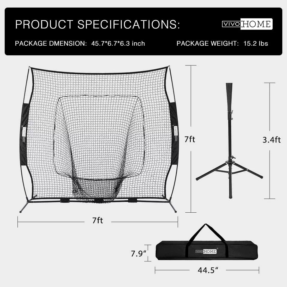 7x7Ft Baseball Softball Practice Net with Carry Bag C52210
