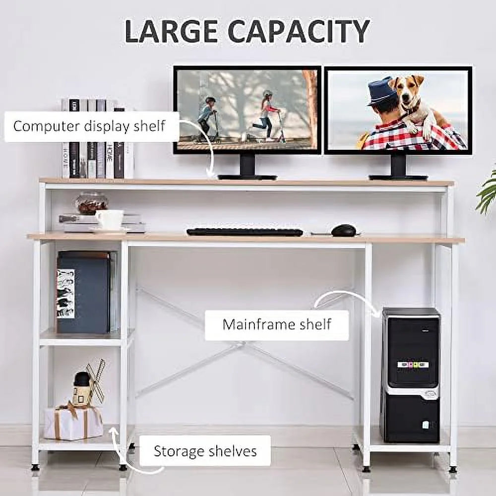 55 Inch Grey Wood Grain Computer Desk with Shelves I61683