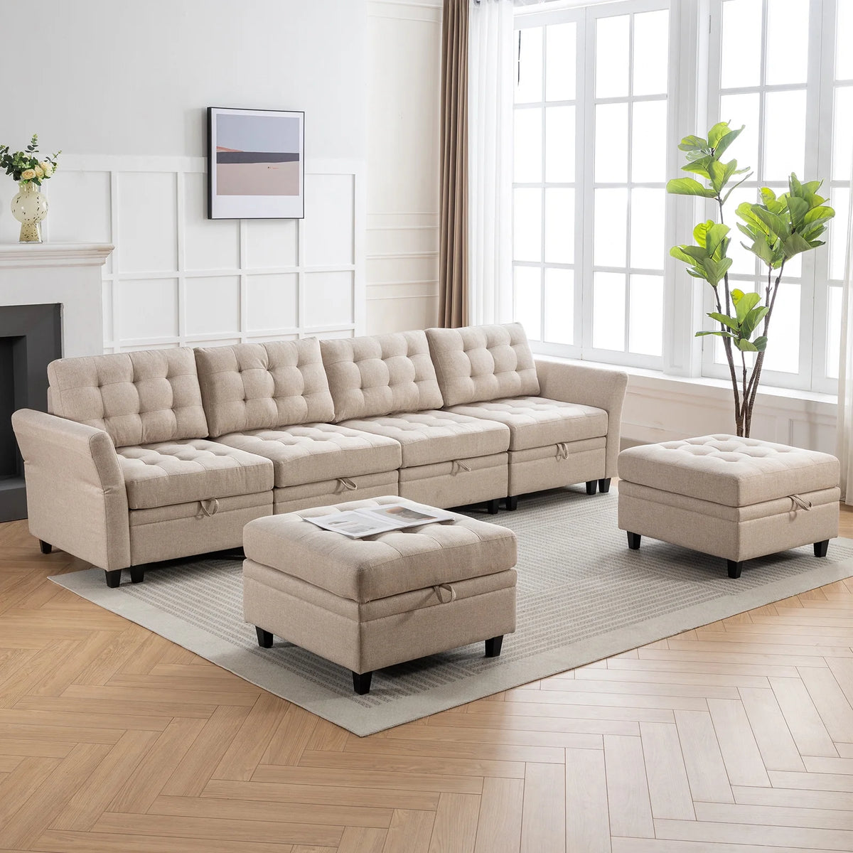 U/L Shaped Sectional Sofa Set with Storage Ottoman O3161