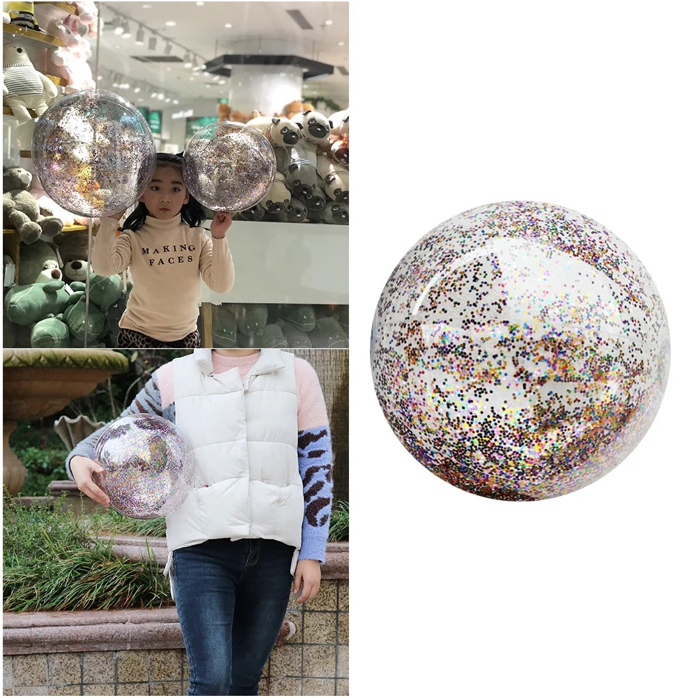 4pcs Glitter Sequin PVC Inflatable Beach Balls with Pumps F291