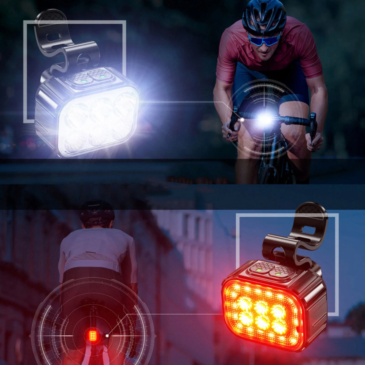 2x USB Rechargeable LED Bicycle Headlight Taillight C125514