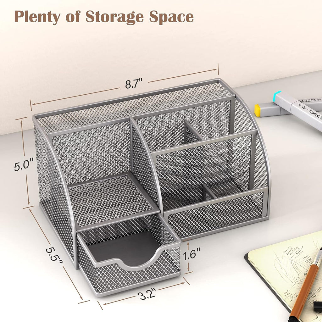 Metal 6 Compartment Desk Organizer with Drawer, Pack of 2 Q25326