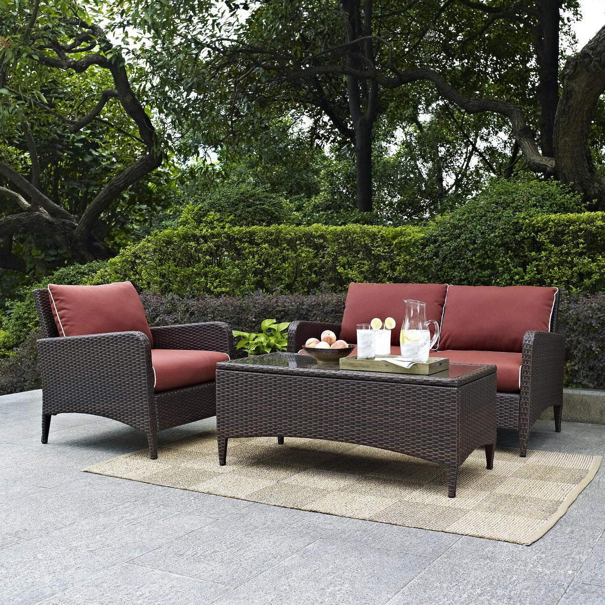 3Pc Outdoor Wicker Conversation Set Sangria/Brown E8040