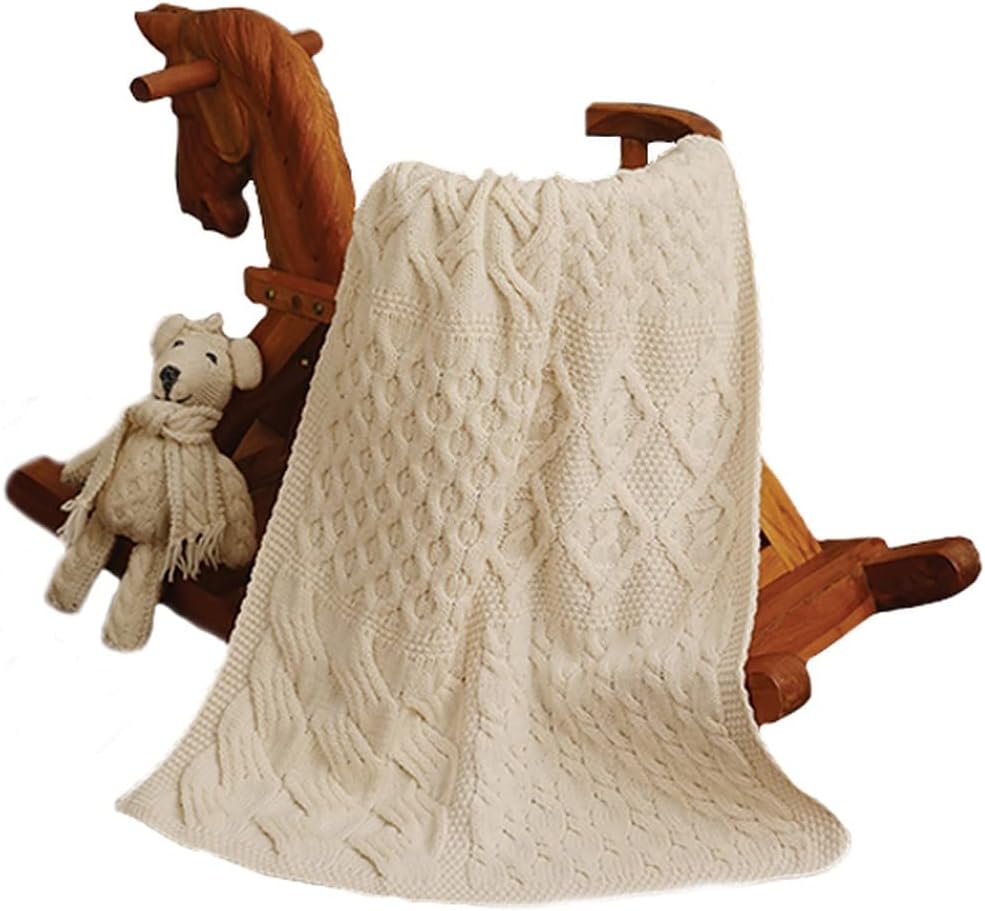 Oatmeal Merino Cable Knit Baby Blanket Throw V888