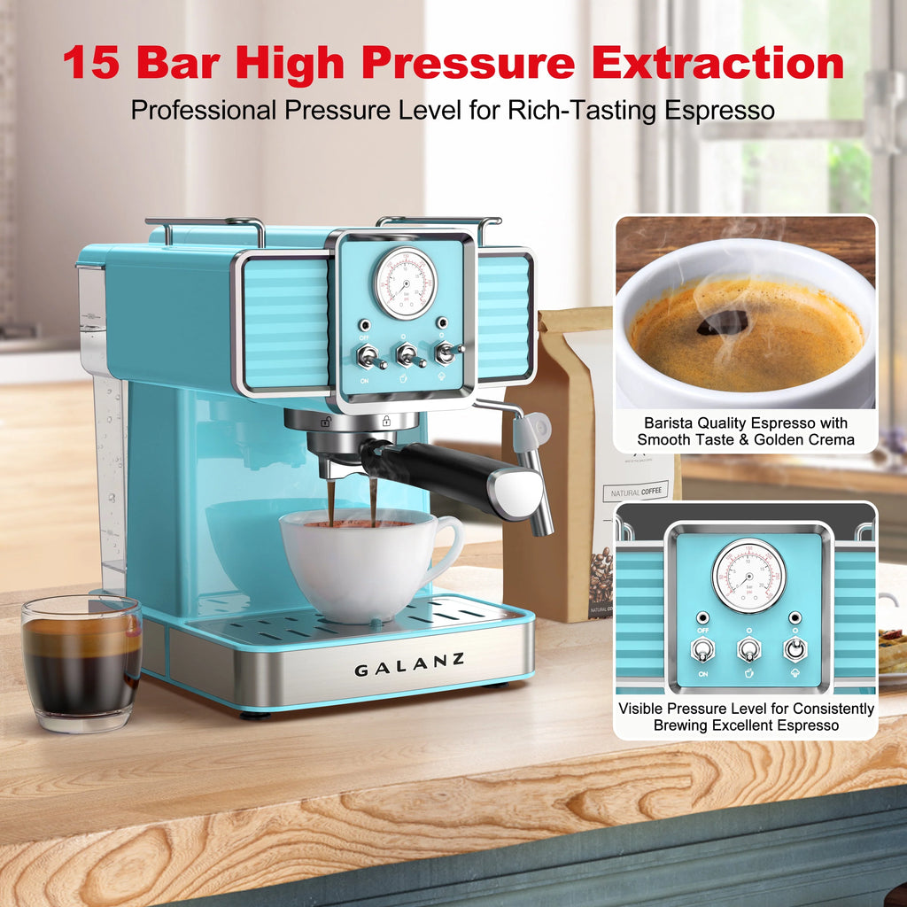 Espresso Machine with Milk Frother, 15 Bar Pump, 1.5L Removable Water Tank, Retro Red, 1350 W C61677