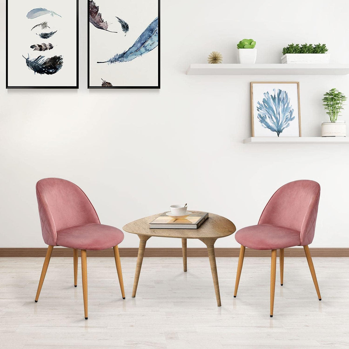 Pink Velvet Accent Chairs with Metal Legs, Set of 2 Q555576