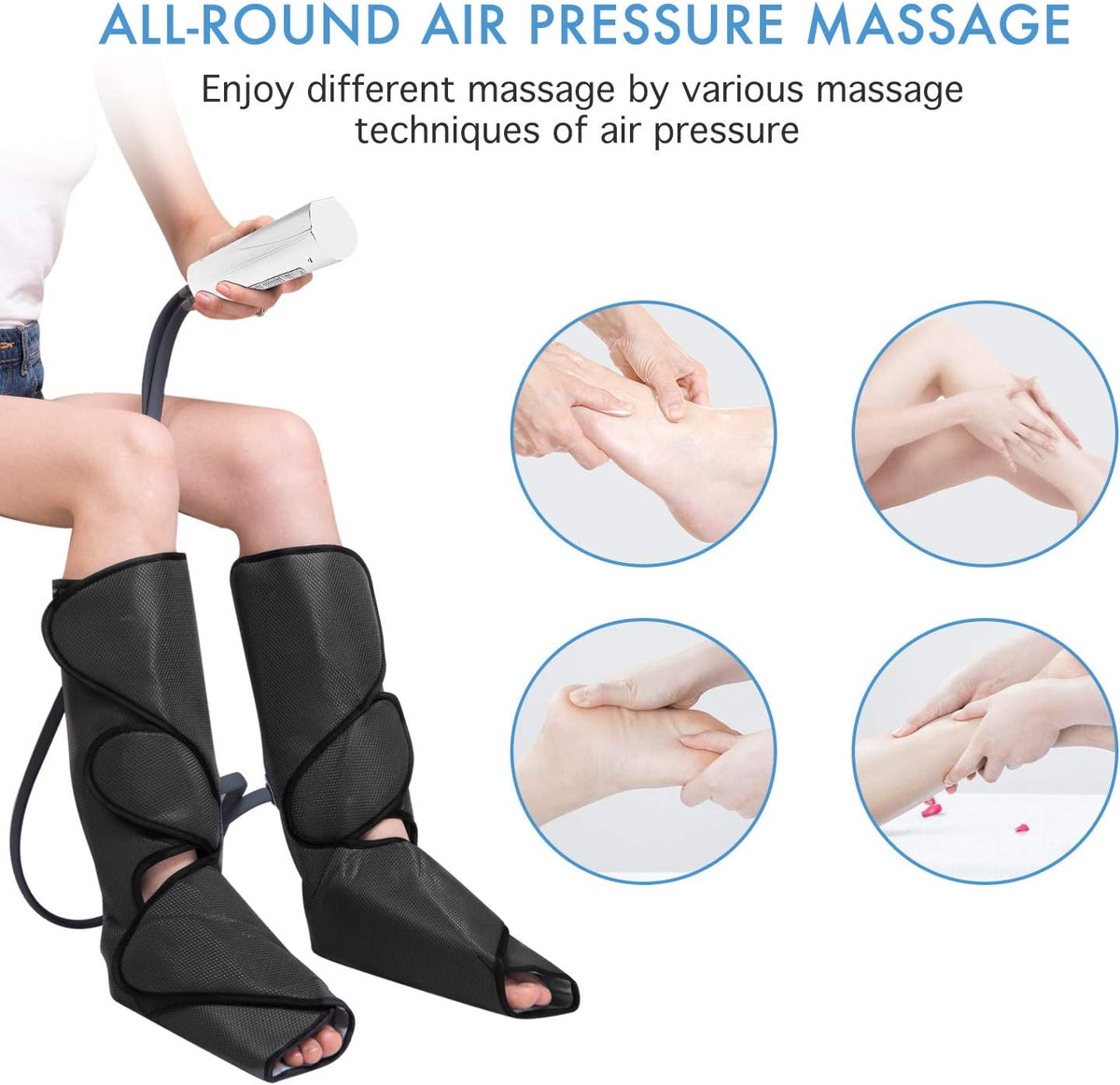 Leg Massager with Portable Handheld Controller - 2 Modes & 3 Intensities (Black) B667024