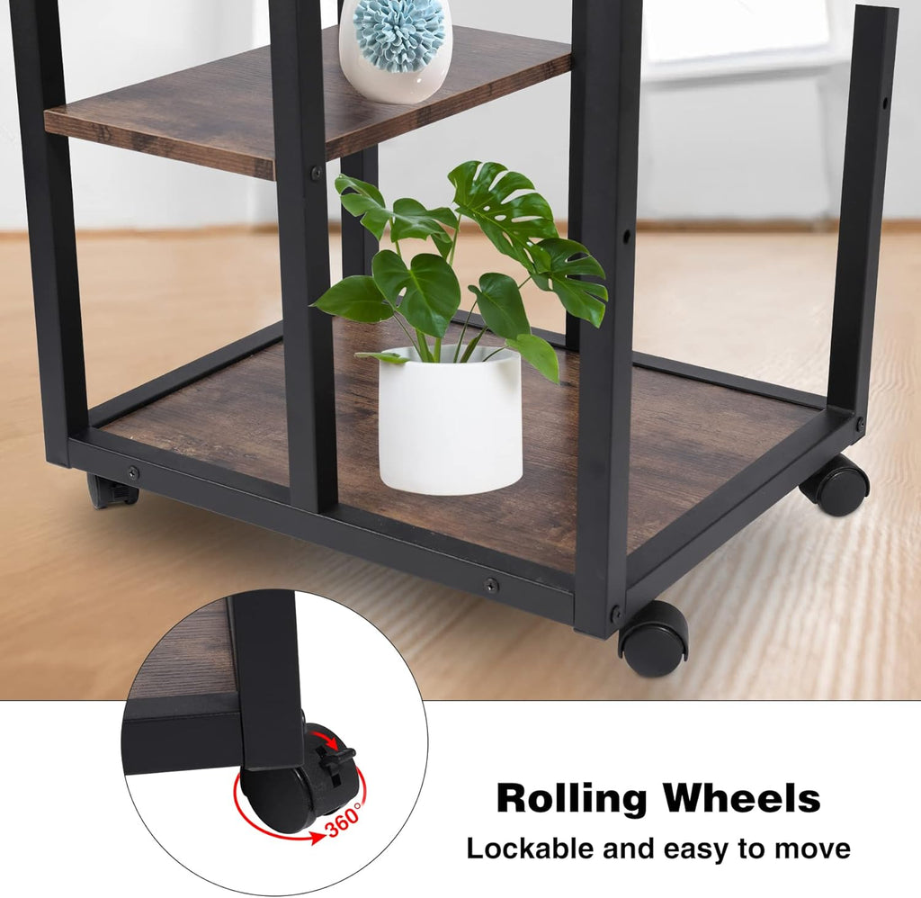 Brown 3 Tier Rolling Printer Cart with Storage N32695