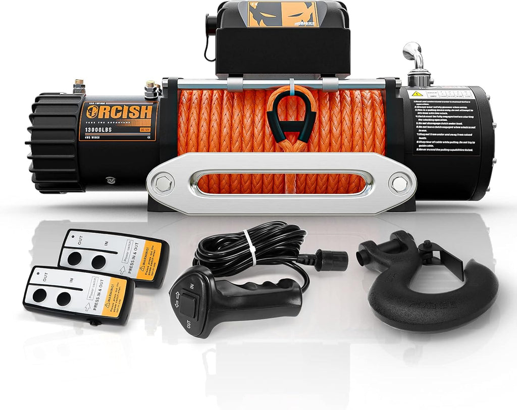12V 13000-lb Load Capacity Electric Truck Winch Kit Synthetic Rope Waterproof Off Road Winch U458