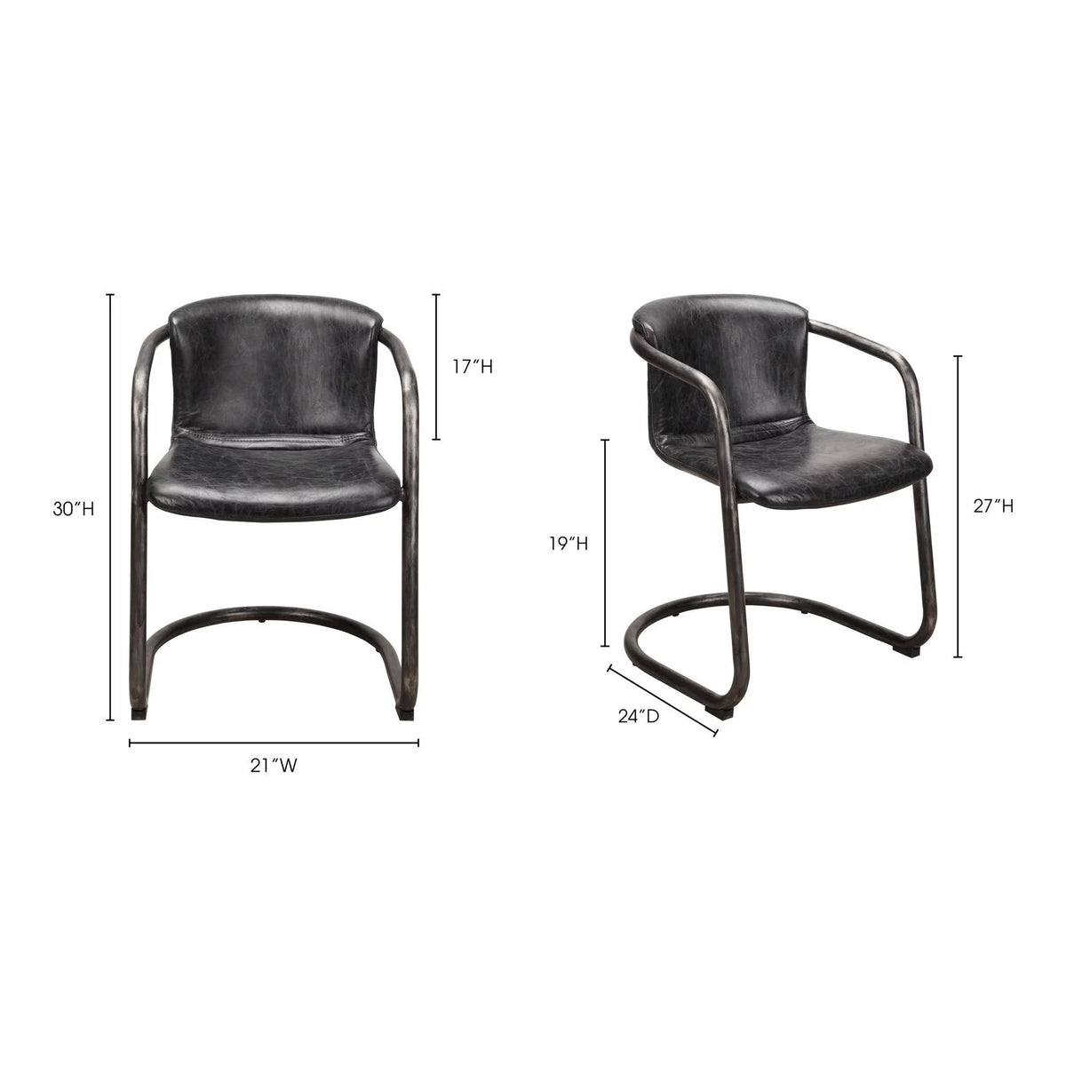 Onyx Black Leather Dining Chair Set Of Two E53457
