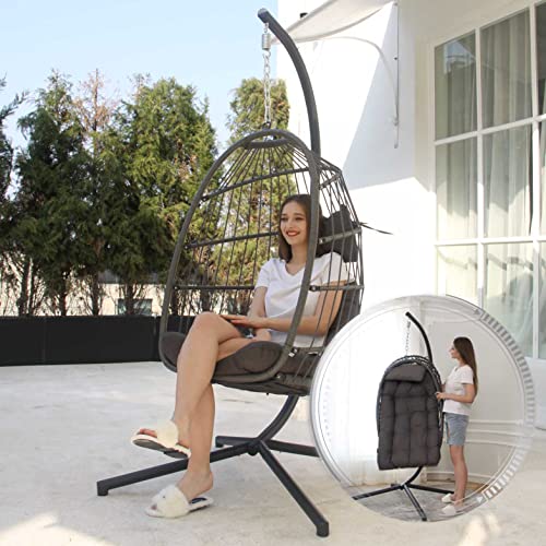 Egg Chair with Cushions, 350lbs Capacity Wicker Hanging Chair, Gray Z912