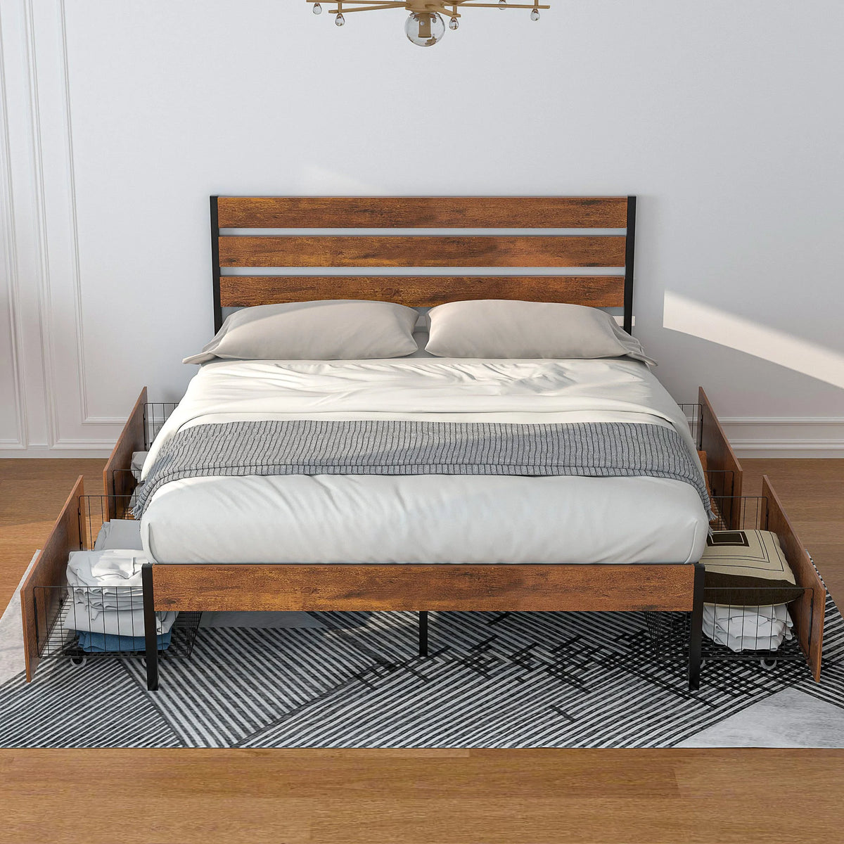 Queen Bed Frame with 4 Storage Drawers I988