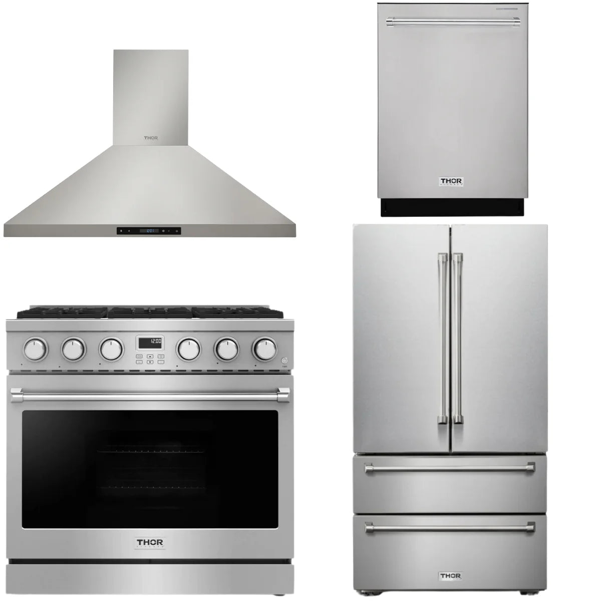 36 Gas Range, Range Hood, Refrigerator and Dishwasher P7390