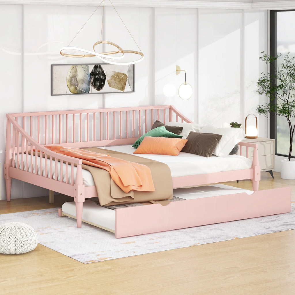 Pink Full Size Wood Daybed with Twin Trundle S845820