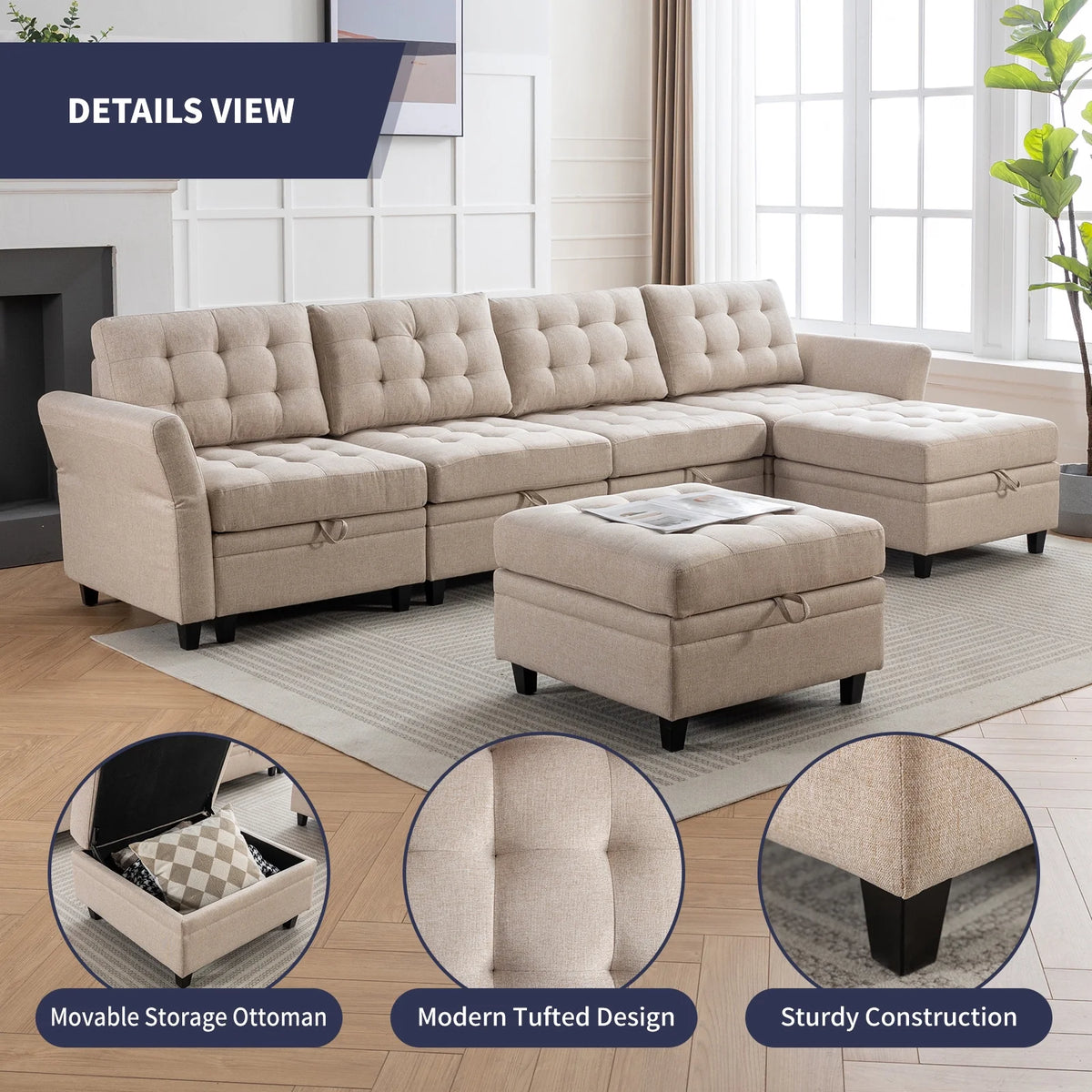 U/L Shaped Sectional Sofa Set with Storage Ottoman O3161