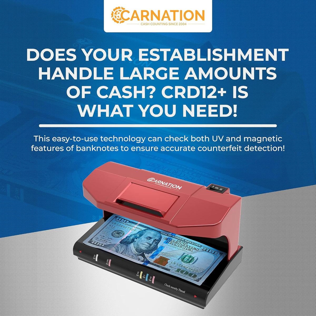 Automatic Counterfeit Bill Detector with Ultraviolet, Magnetic Ink, IR Technology X199128