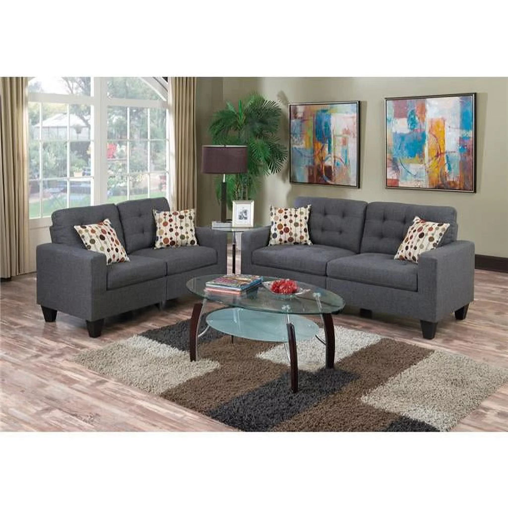 Gray 2 Piece Linen Fabric Sofa Set K797986
