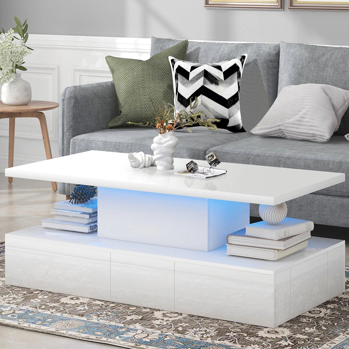 Black LED Coffee Table with 4 Drawers H568882