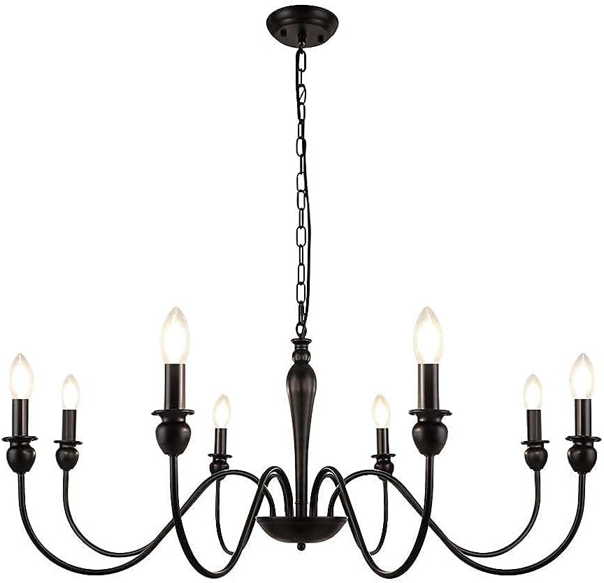Black Farmhouse Chandelier 8 Lights Iron Vintage Candle Style Ceiling Light T123