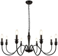 Black Farmhouse Chandelier 8 Lights Iron Vintage Candle Style Ceiling Light T123