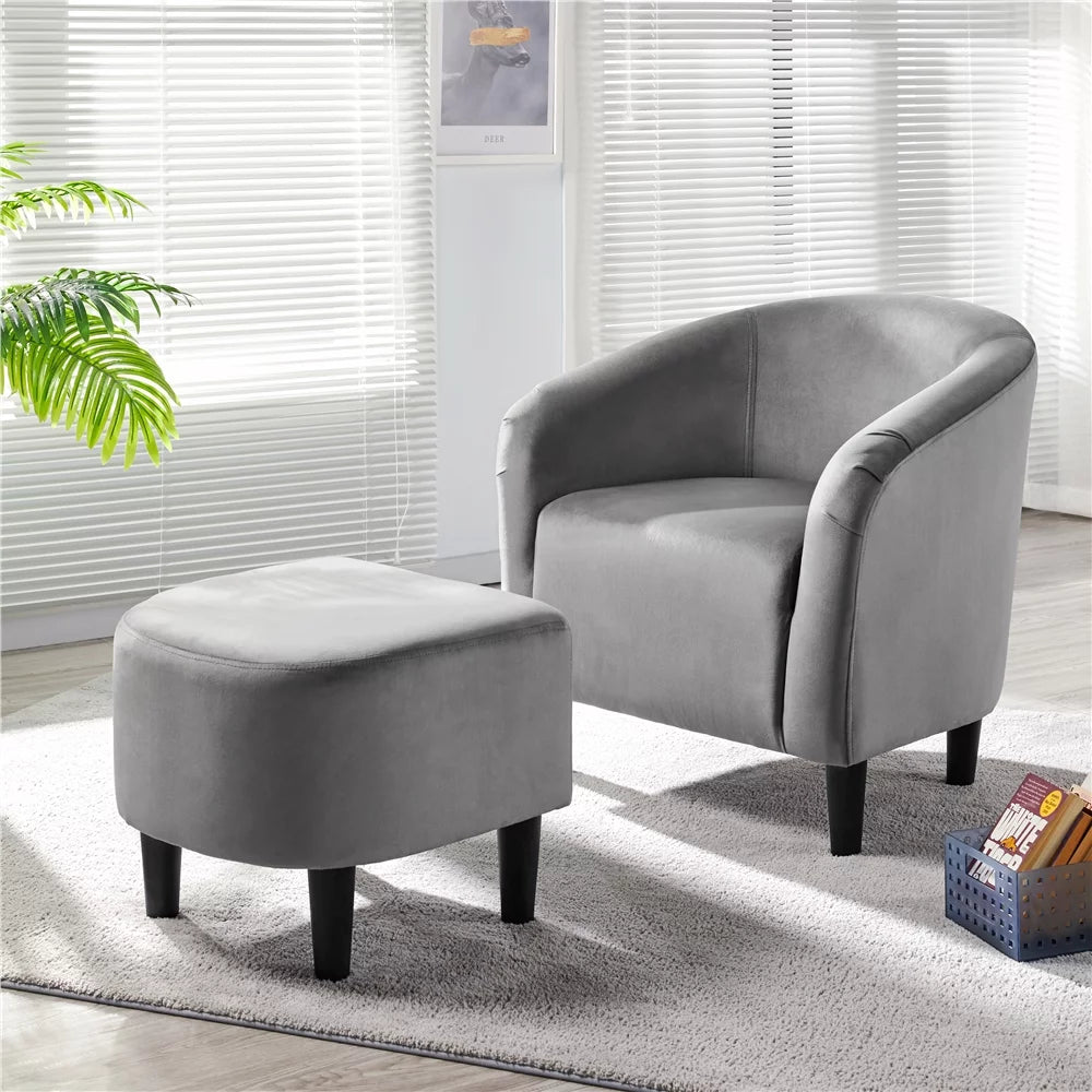 Gray Velvet Accent Chair with Ottoman H933