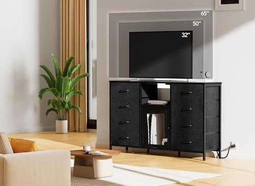 Black 8 Drawer Dresser with LED Lights and Power Outlets C73292