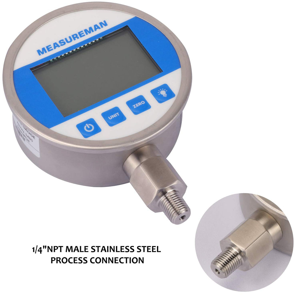 Digital Pressure Gauge 0-10000psi/bar, 1/4NPT, Stainless Steel Case R3603