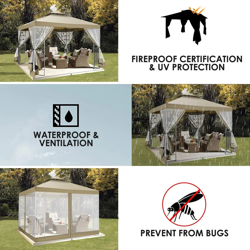 Outdoor Gazebo Canopy with 4 Detachable Mosquito Nets O248