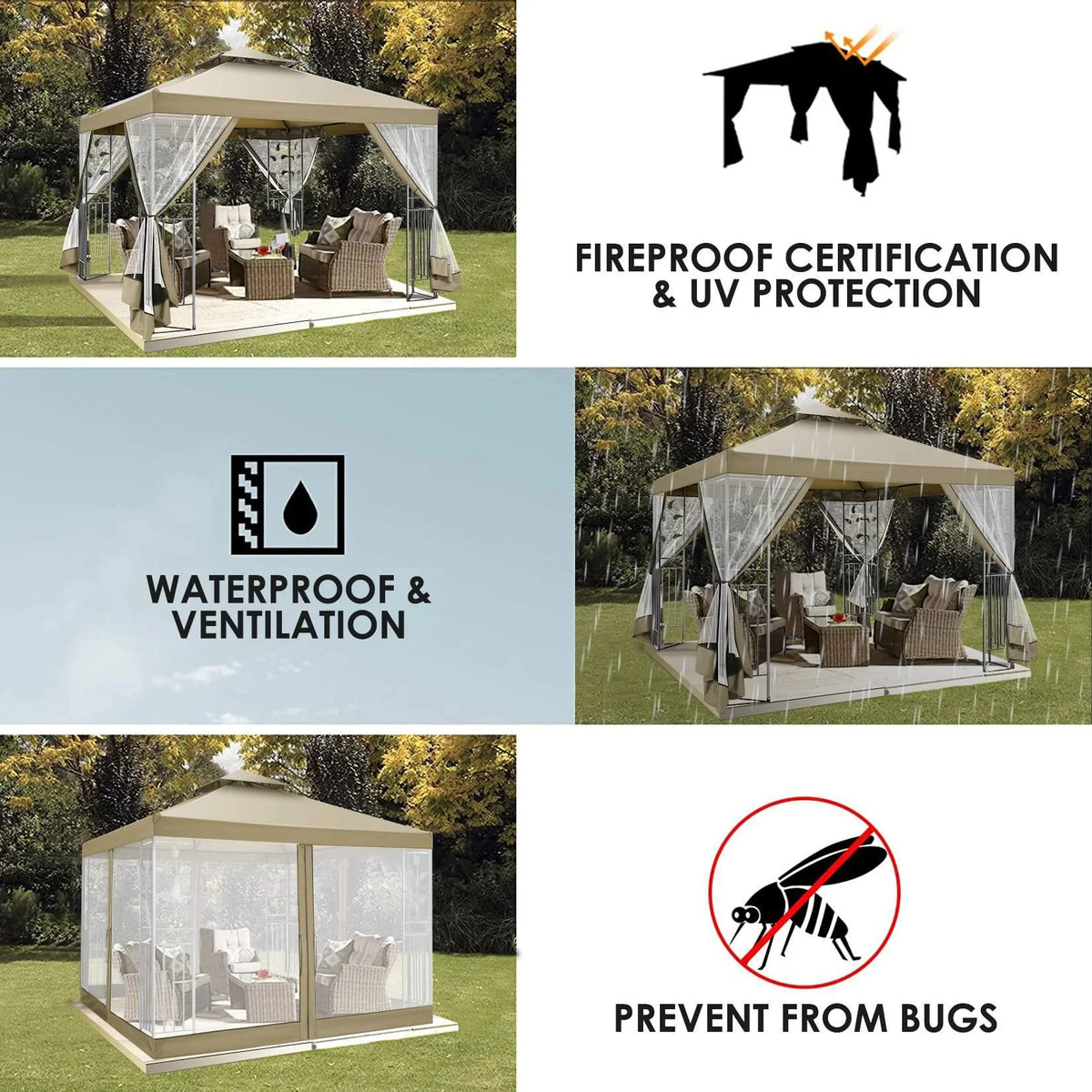 Outdoor Gazebo Canopy with 4 Detachable Mosquito Nets O248