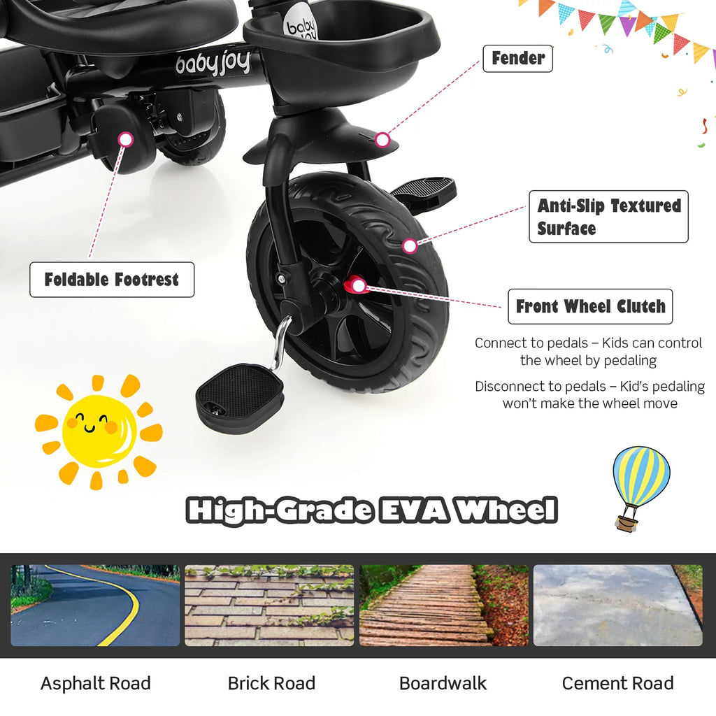 4-in-1 Toddler Tricycle with Adjustable Push Handle G6411
