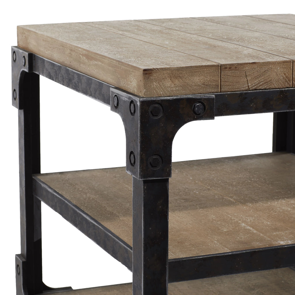 24" x 26" Brown Wood 2 Shelves Accent Table T53124